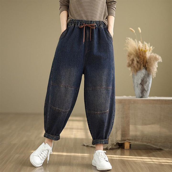 Zylira Women Autumn Solid Color Casual Denim Lace-up Harem Pants - ZYLIRA