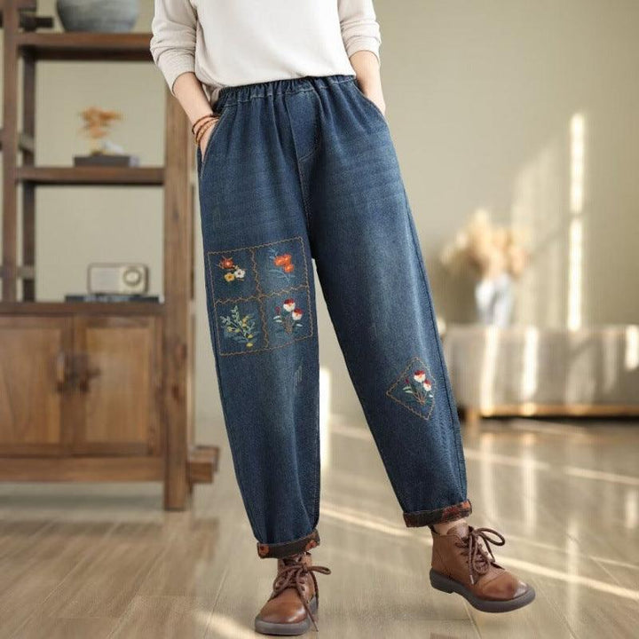 Zylira Women Autumn Embroidered Denim Casual Pants - ZYLIRA