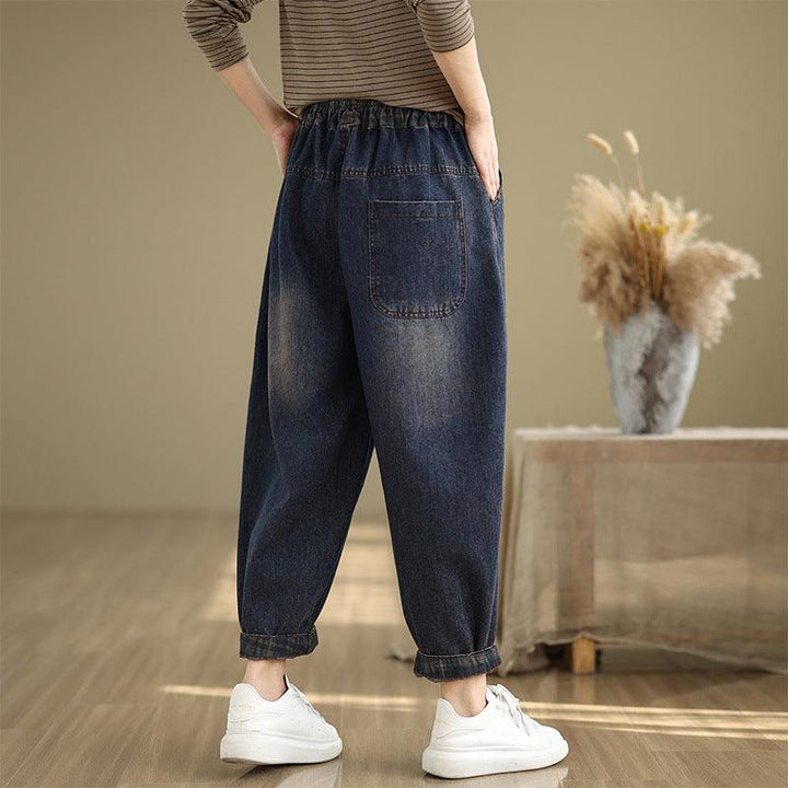 Zylira Women Autumn Solid Color Casual Denim Lace-up Harem Pants - ZYLIRA