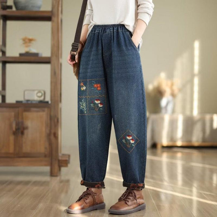 Zylira Women Autumn Embroidered Denim Casual Pants - ZYLIRA