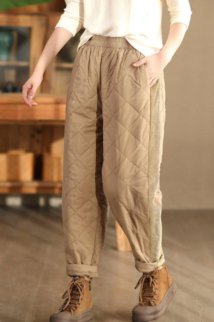 Zylira Women Winter Cotton Quilted Diamond Casual Pants - ZYLIRA