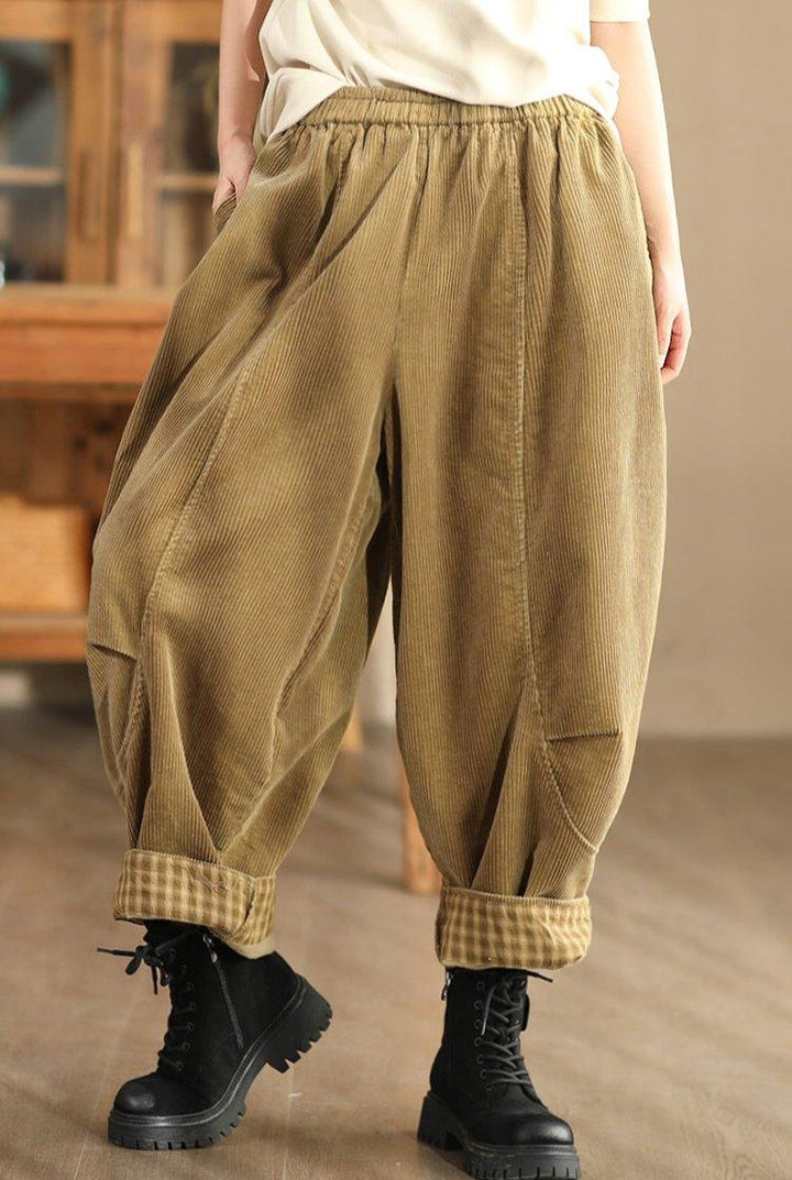 Zylira Women Autumn Retro Solid Colors Cotton Corduroy Harem Pants - ZYLIRA