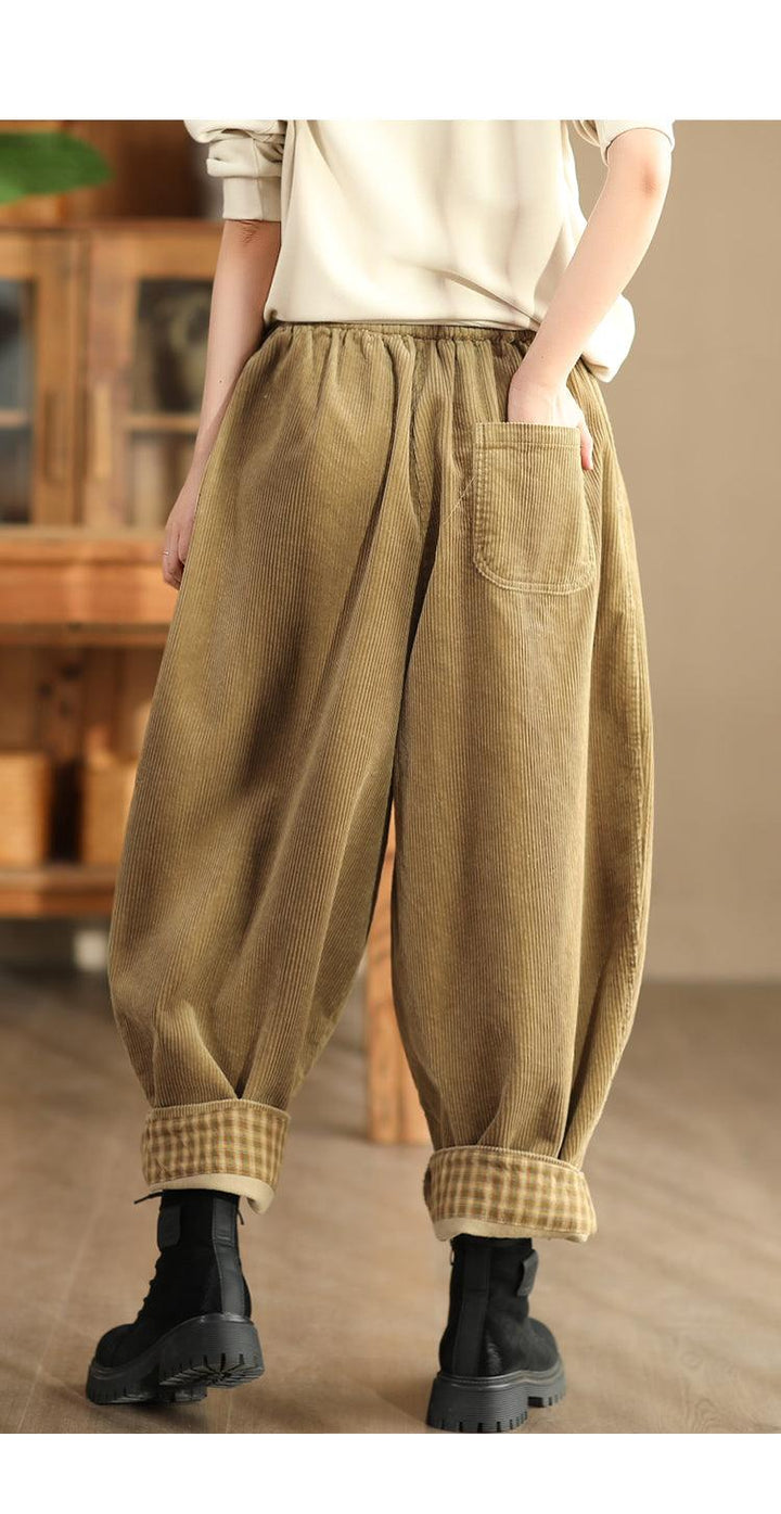 Zylira Women Autumn Retro Solid Colors Cotton Corduroy Harem Pants - ZYLIRA