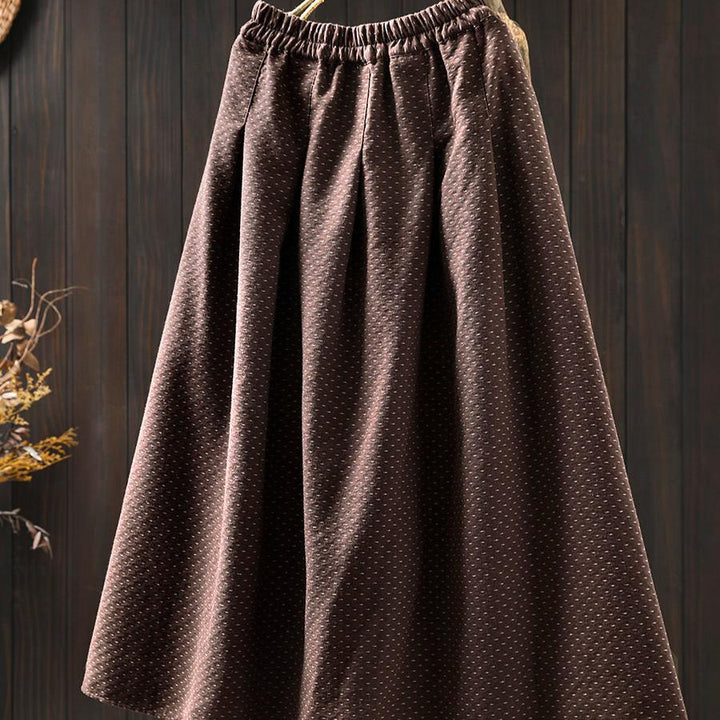 Women Spring Vintage Jacquard Cotton High-Waist A-Line Midi Skirt - ZYLIRA