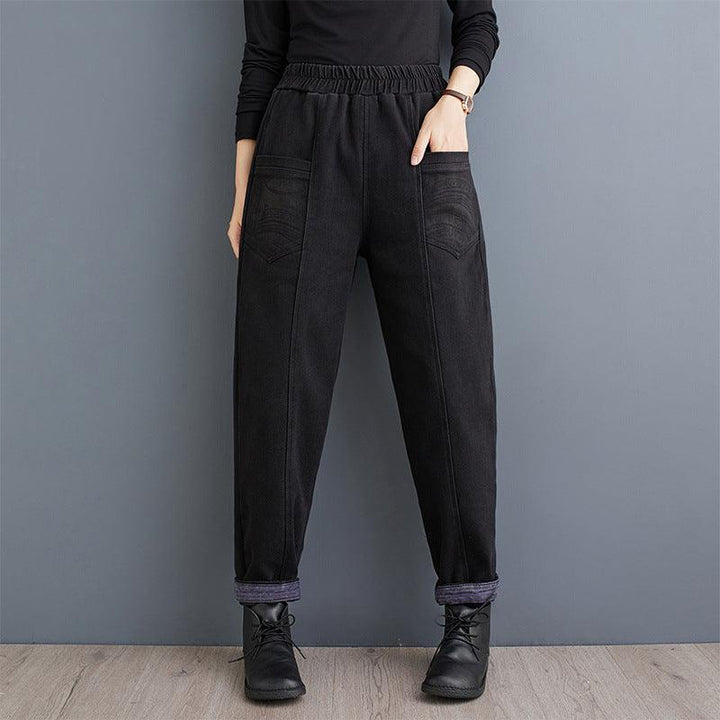 Zylira Women Winter Fleece-Lined Relaxed- Fit Denim Pants - ZYLIRA