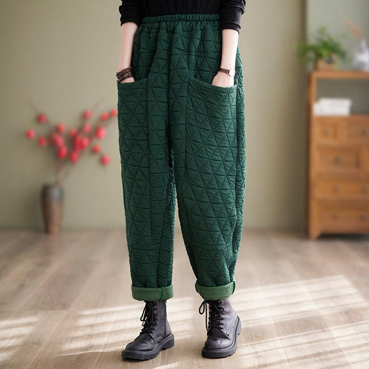 Women Winter Retro Plus Size Quilted Cotton Thick Harem Pants - ZYLIRA