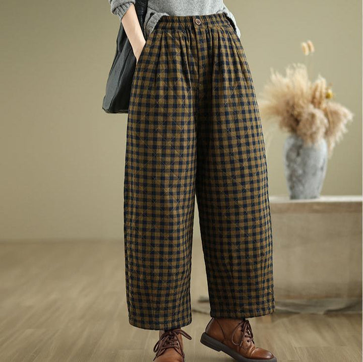 Zylira Women Winter Plus Size Plaid Thickened Loose Fit Quilted Cotton Pants - ZYLIRA