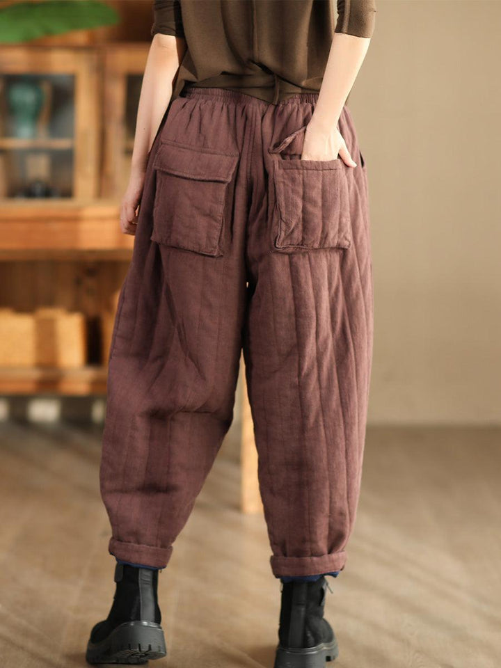 Zylira Women Winter Quilted Thickened Ramie Cotton Pants - ZYLIRA