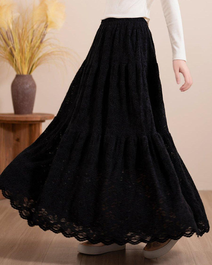 Women Winter Retro Lace A-line Skirt with Butterfly Cutouts - ZYLIRA