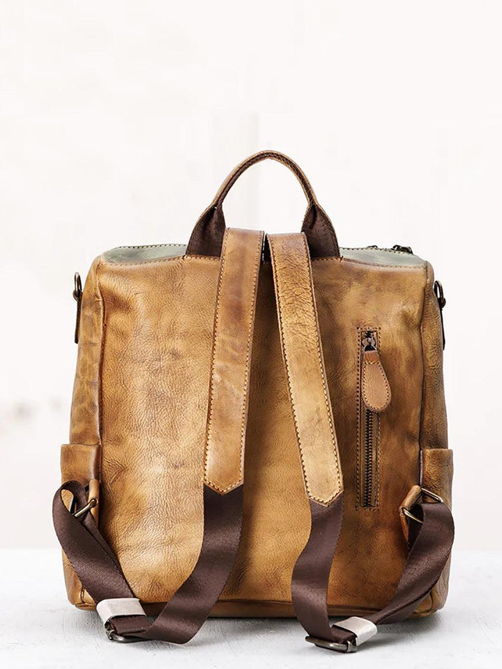 Casual Travel Color Matching Leather Backpack - ZYLIRA