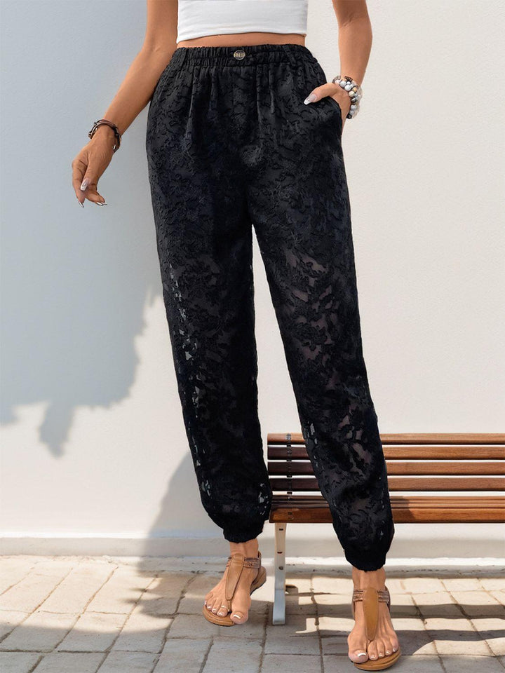 Parfee Pocketed Lace Elastic Waist Pants - ZYLIRA