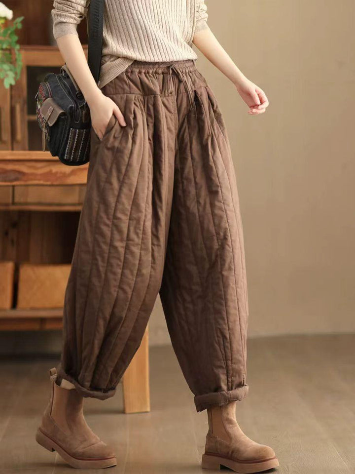 Zylira Women Winter Retro Quilted Cotton Casual Loose Pants - ZYLIRA