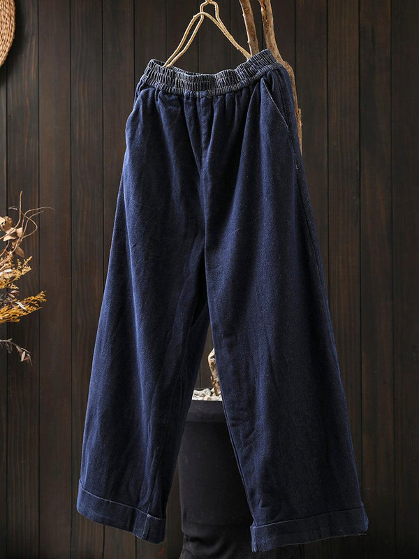 Zylira Women Winter Blue Cotton-Lined Denim Straight Leg Pants - ZYLIRA