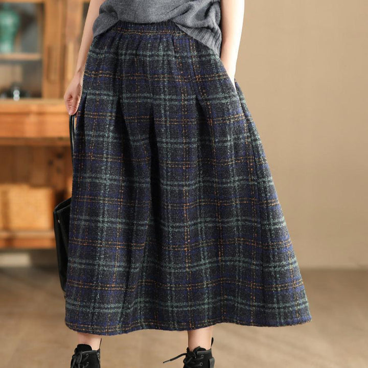 Zylira Women Autumn Retro Plaid Woolen A- Line Skirt - ZYLIRA