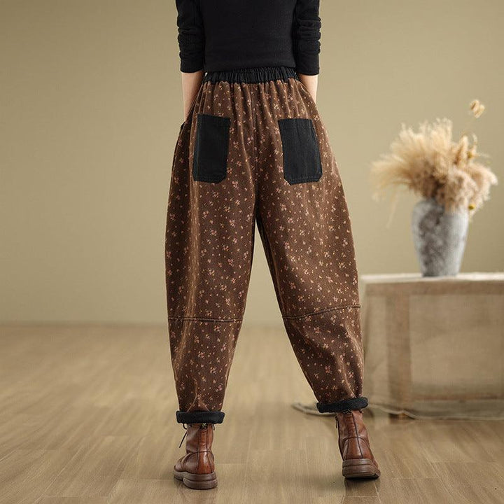 Zylira Women Winter Fleece-Lined Printed Relaxed-Fit Denim Harem Pants - ZYLIRA