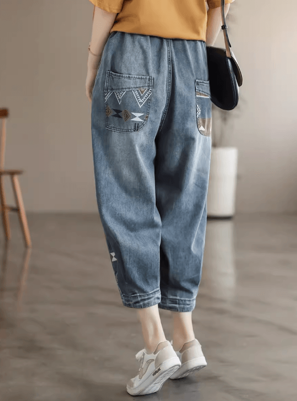 Zylira Women Summer Cotton Denim Cropped Harem Pants - ZYLIRA