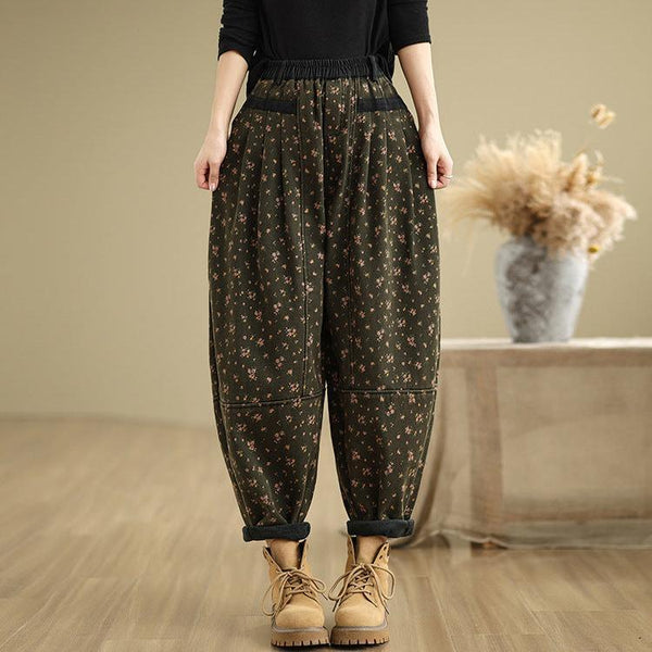 Zylira Women Winter Fleece-Lined Printed Relaxed-Fit Denim Harem Pants - ZYLIRA