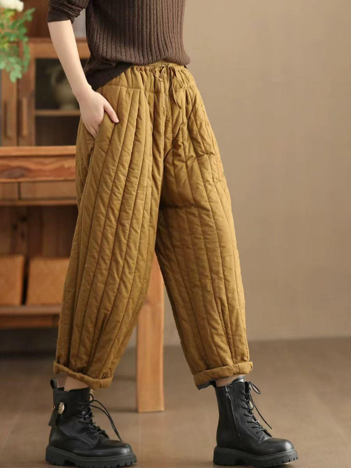 Zylira Women Winter Retro Quilted Cotton Casual Loose Pants - ZYLIRA