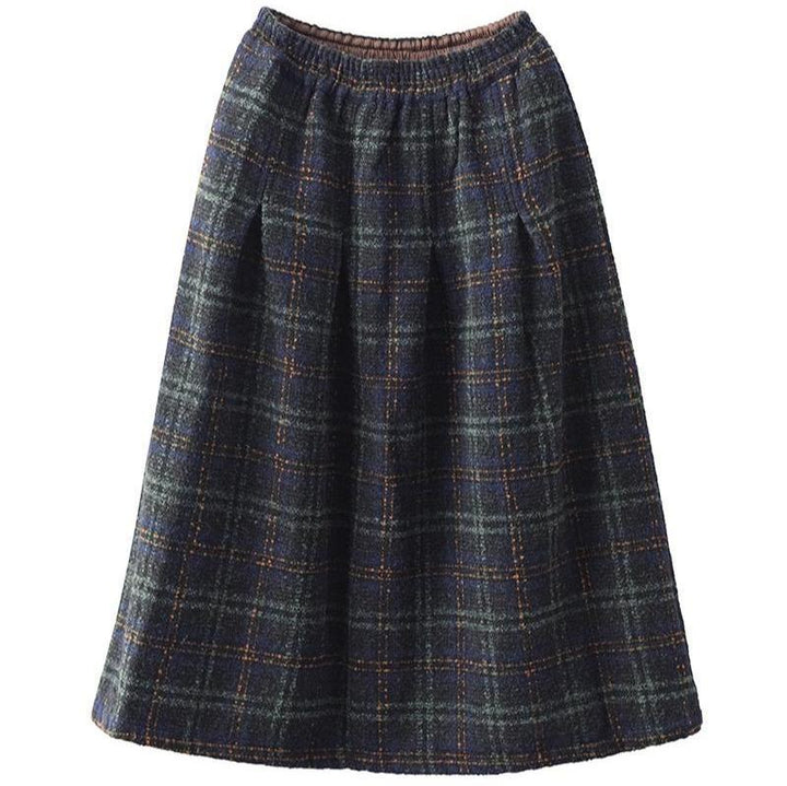 Zylira Women Autumn Retro Plaid Woolen A- Line Skirt - ZYLIRA