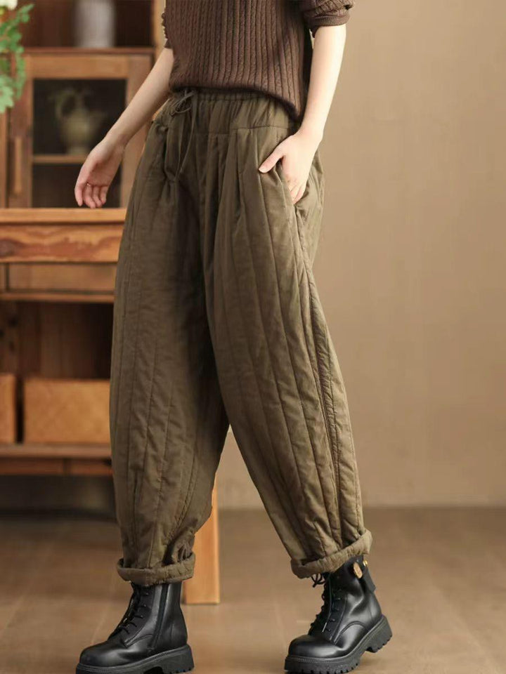 Zylira Women Winter Retro Quilted Cotton Casual Loose Pants - ZYLIRA