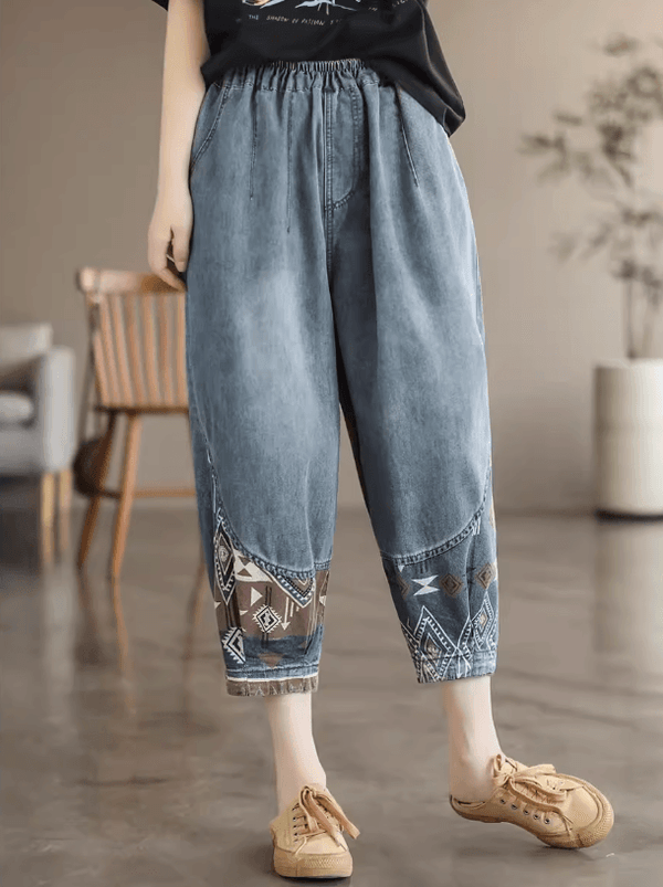 Zylira Women Summer Cotton Denim Cropped Harem Pants - ZYLIRA