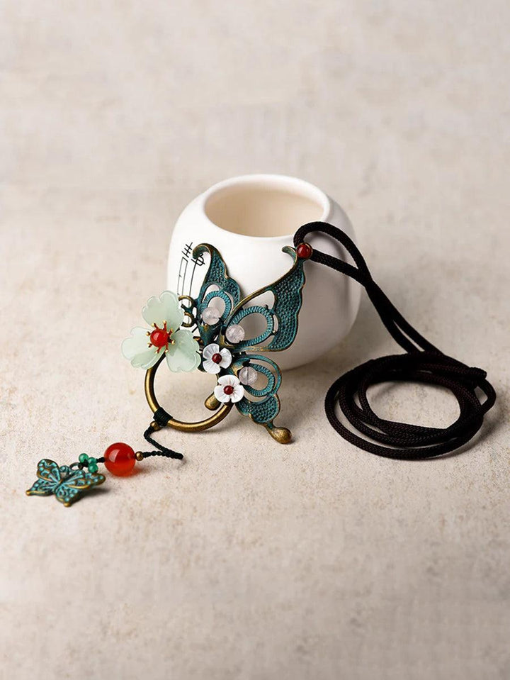 Alloy Butterfly Shell Flower Long Necklace - ZYLIRA