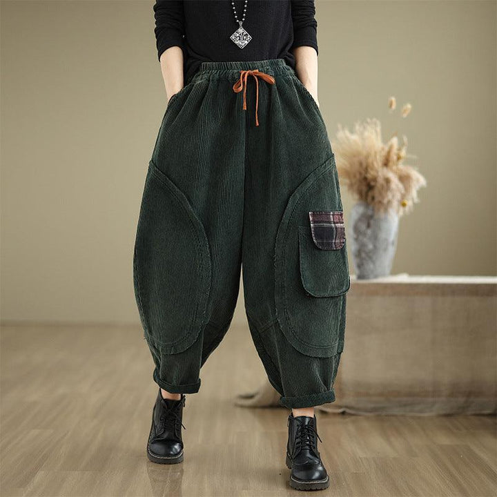 Zylira Women Winter Corduroy Fleece-Lined Casual Cropped Harem Pants - ZYLIRA