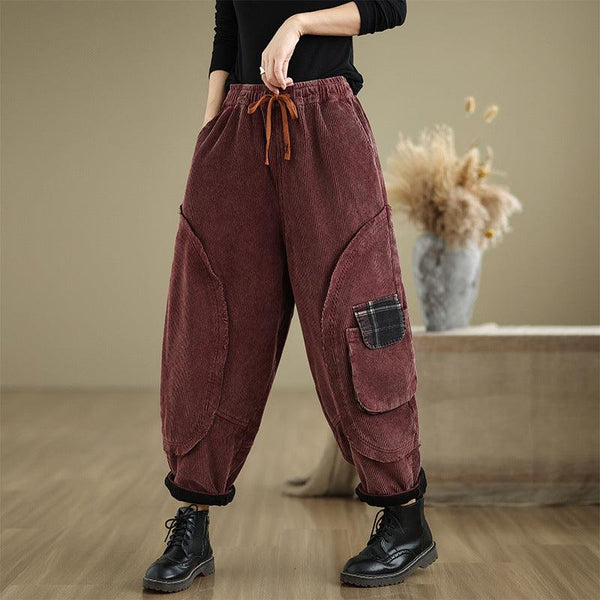 Zylira Women Winter Corduroy Fleece-Lined Casual Cropped Harem Pants - ZYLIRA