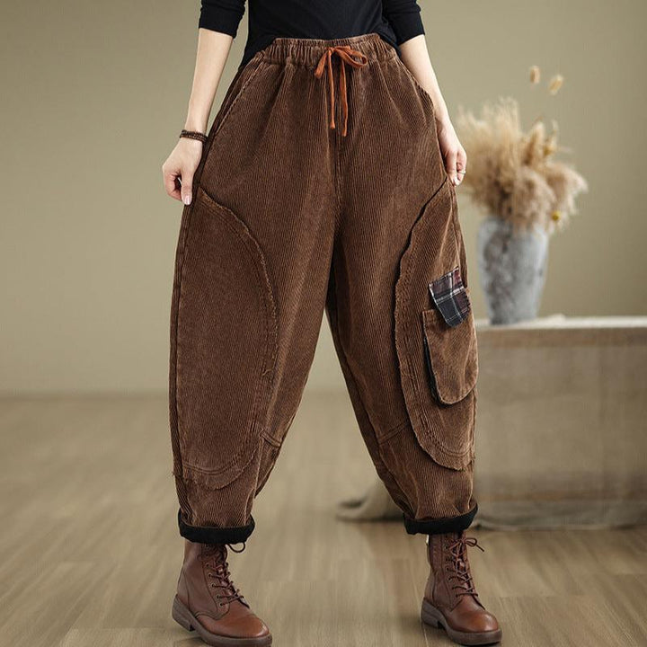 Zylira Women Winter Corduroy Fleece-Lined Casual Cropped Harem Pants - ZYLIRA