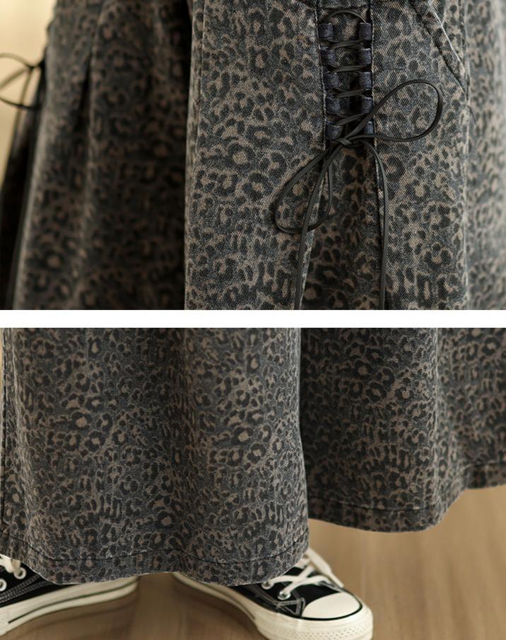 Zylira Women Autumn Leopard Printed Denim Wide- Leg Pants - ZYLIRA