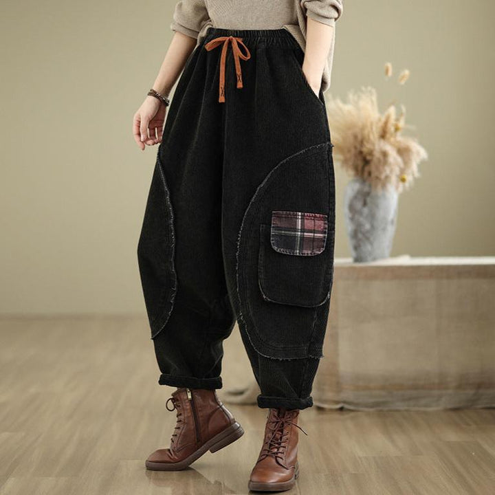 Zylira Women Winter Corduroy Fleece-Lined Casual Cropped Harem Pants - ZYLIRA