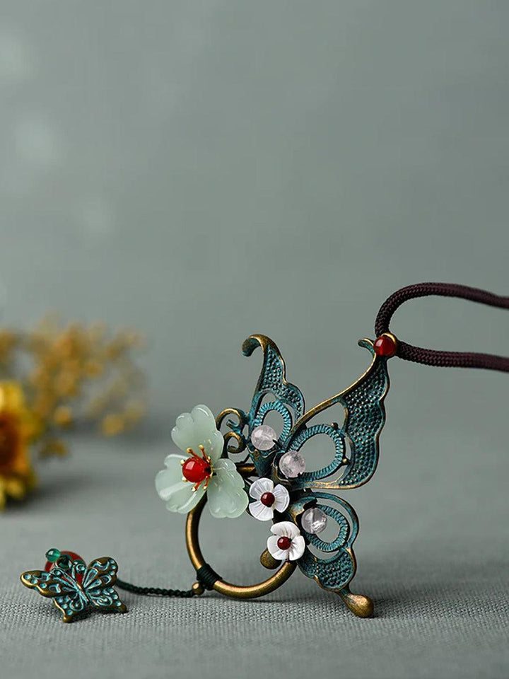 Alloy Butterfly Shell Flower Long Necklace - ZYLIRA