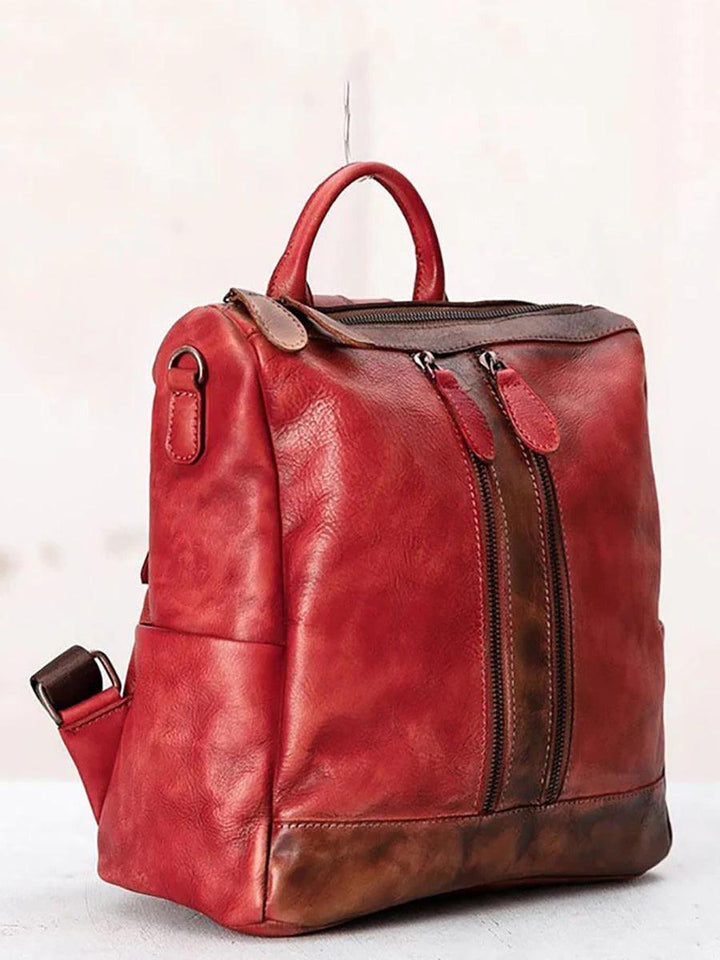 Casual Travel Color Matching Leather Backpack - ZYLIRA