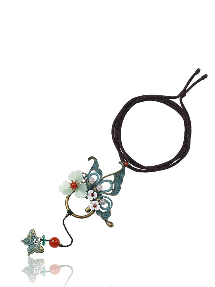 Alloy Butterfly Shell Flower Long Necklace - ZYLIRA
