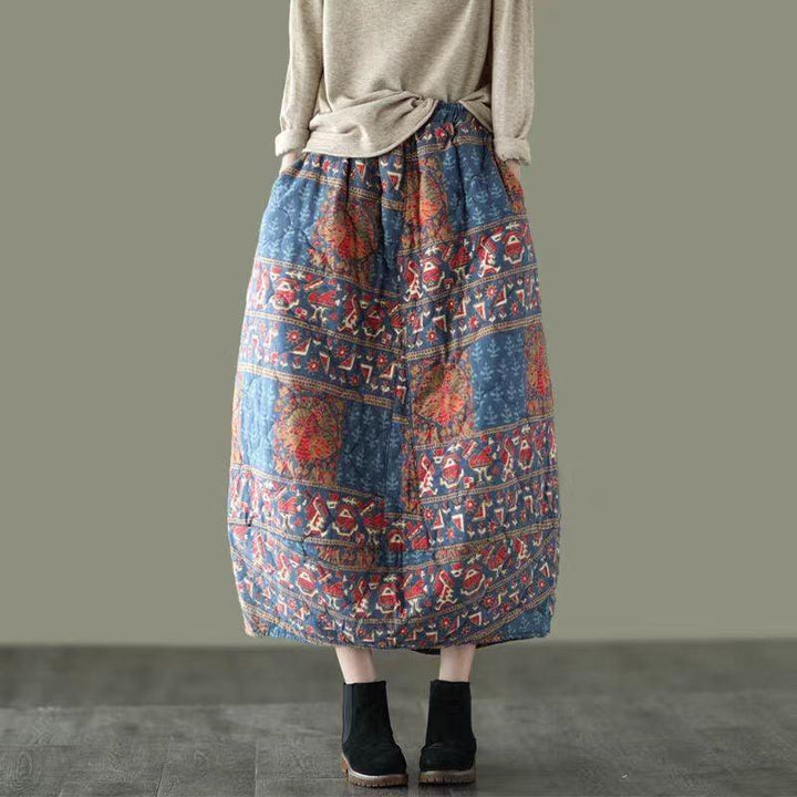 Zylira Women Winter Retro Loose Quilted Flower Bud Skirt - ZYLIRA