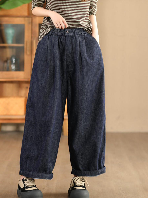 Zylira Women Autumn Cotton Linen Yarn- Dyed Denim Wide- Leg Pants - ZYLIRA