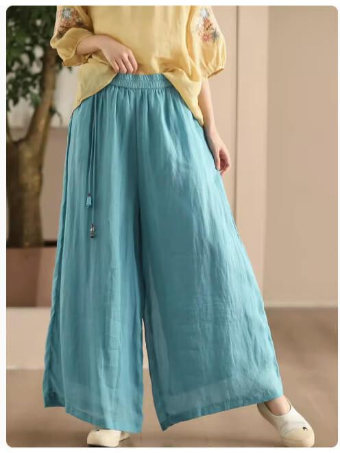 Zylira Women Summer Vintage Essential Ramie Wide-Leg Pants - ZYLIRA