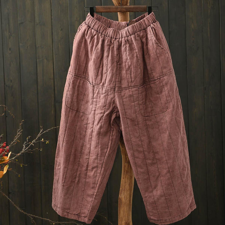 Women Winter Vintage Washed Linen Quilted Casual Pants - ZYLIRA