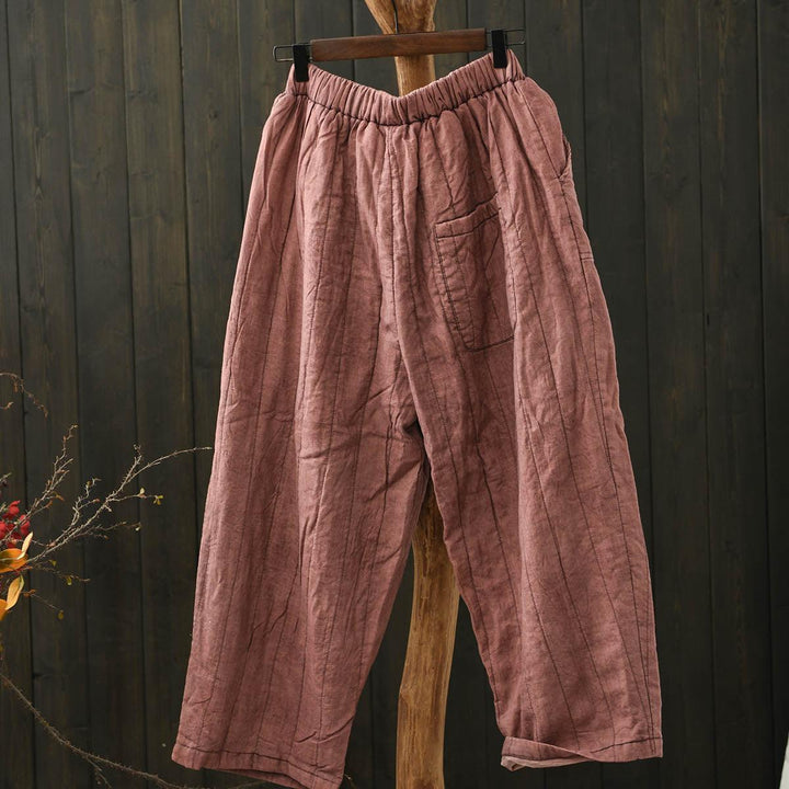 Women Winter Vintage Washed Linen Quilted Casual Pants - ZYLIRA