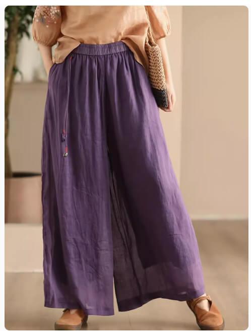 Zylira Women Summer Vintage Essential Ramie Wide-Leg Pants - ZYLIRA