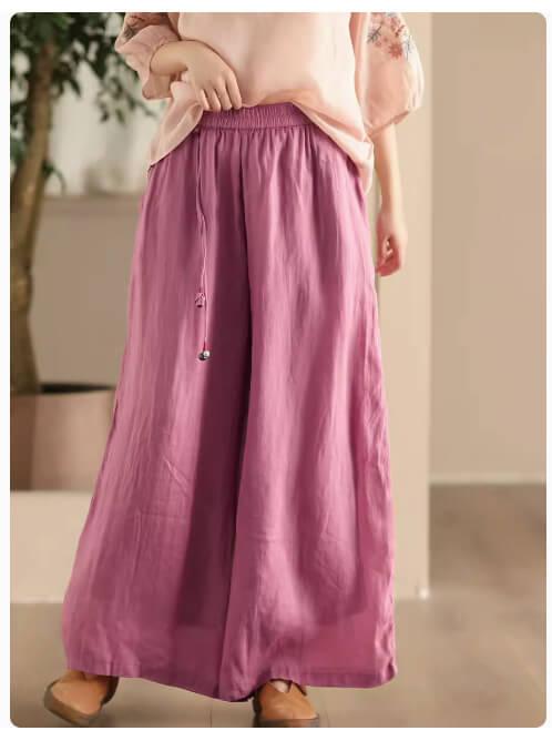 Zylira Women Summer Vintage Essential Ramie Wide-Leg Pants - ZYLIRA