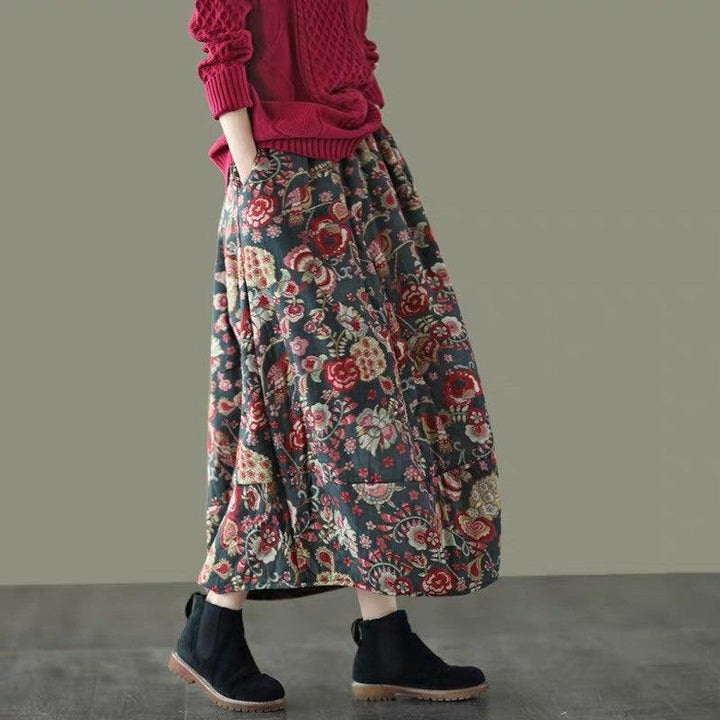 Zylira Women Winter Retro Loose Quilted Flower Bud Skirt - ZYLIRA