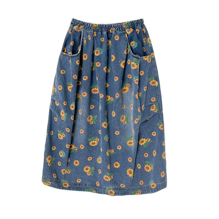 Zylira Women Autumn Loose Artistic Printed Denim Skirt - ZYLIRA