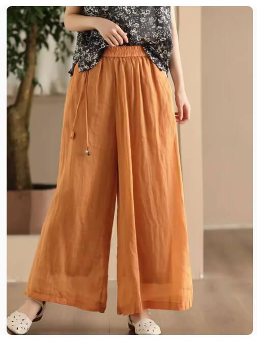 Zylira Women Summer Vintage Essential Ramie Wide-Leg Pants - ZYLIRA