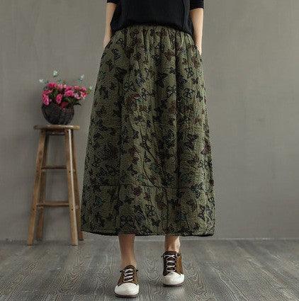 Zylira Women Winter Retro Loose Quilted Flower Bud Skirt - ZYLIRA