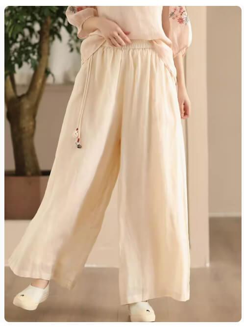 Zylira Women Summer Vintage Essential Ramie Wide-Leg Pants - ZYLIRA