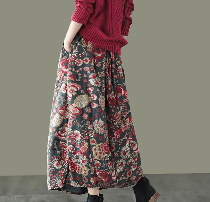 Zylira Women Winter Retro Loose Quilted Flower Bud Skirt - ZYLIRA