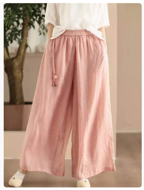 Zylira Women Summer Vintage Essential Ramie Wide-Leg Pants - ZYLIRA