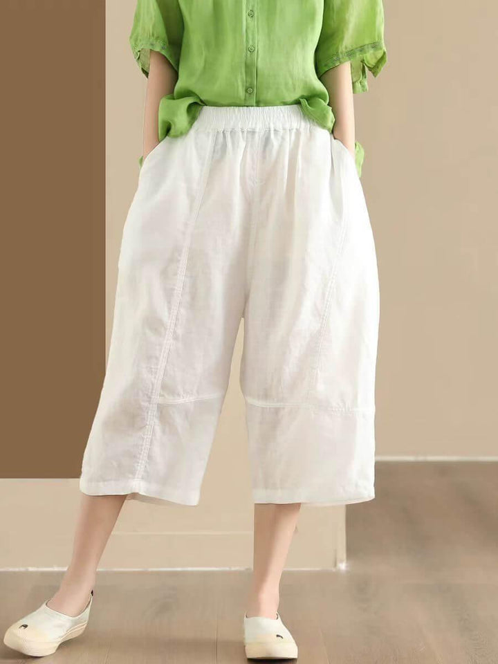 Zylira Women Summer Vintage Ramie Casual Cropped Pants - ZYLIRA