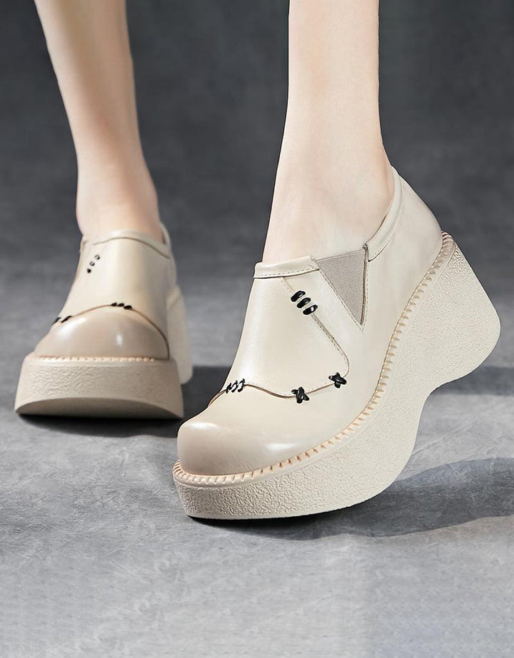 Spring Retro Leather Platform Wide Toe Box Shoes - ZYLIRA